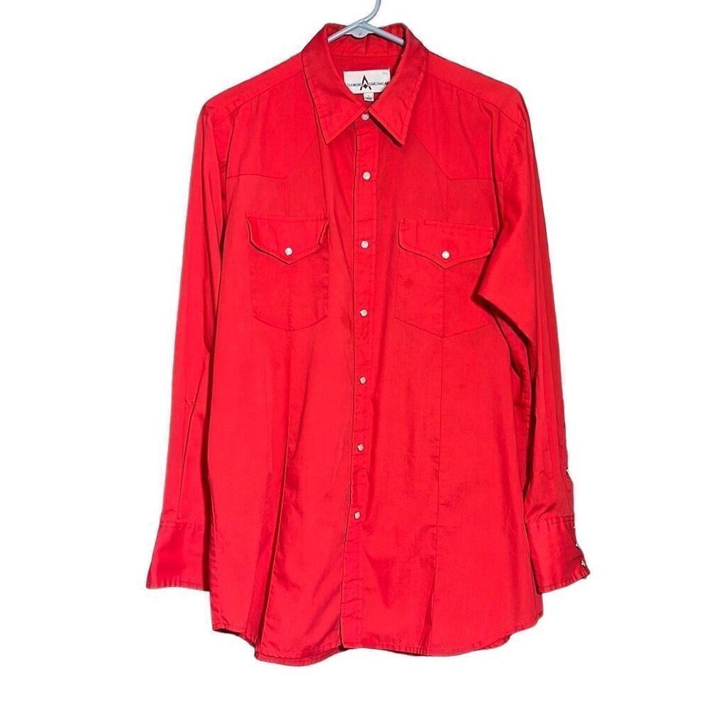 Diamond Ranchwear Women's Button Down Shirt Long Sleeve Pearl Snap Red Large